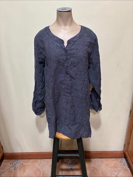 Eileen Fisher Tops - Eileen Fisher Indigo Button-Front 100% Linen Tunic
